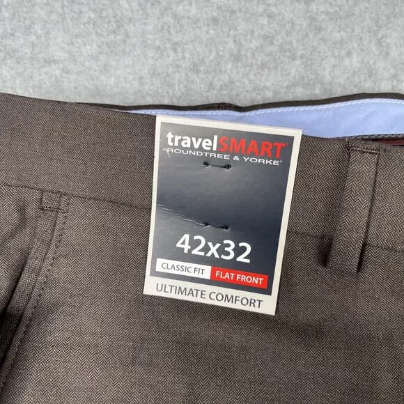 Roundtree & Yorke Travel Smart Pants Trousures Classic Fti Flat Front 42x32 New - Picture 7 of 14